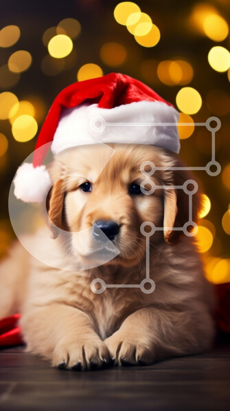 Σετ των 2 Intra Συλλεκτικό Ξύλινο Παζλ Plywood  4mm - Εορταστικό κουτάβι Γκόλντεν Ριτρίβερ με καπέλο Άγιου Βασίλη Σε Ξύλινο Κουτί - Διαστάσεις: 10x10 cm – 25 κομμάτια