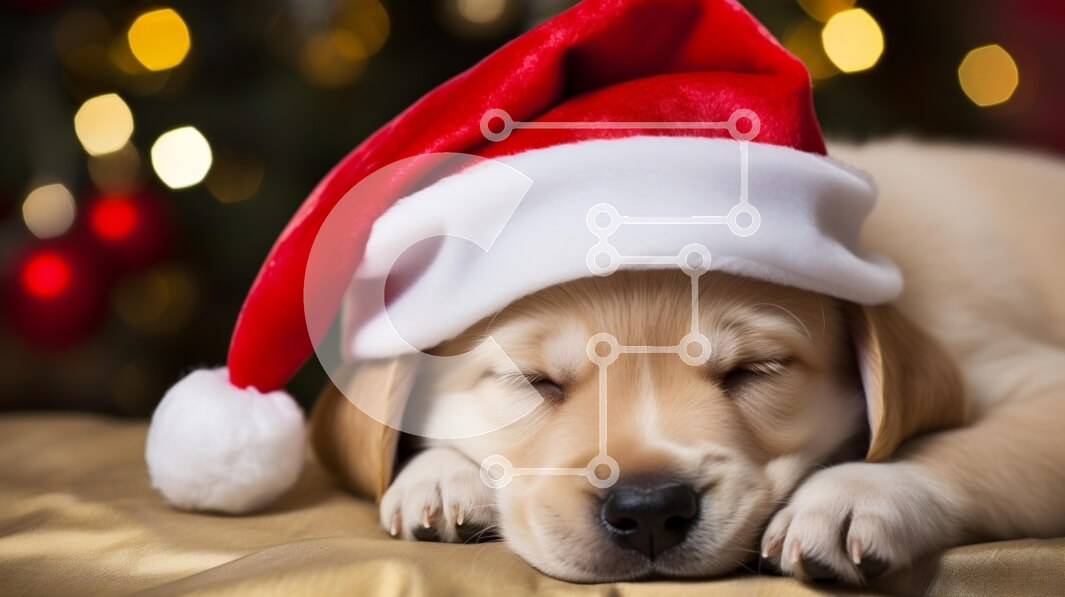 Σετ των 2 Intra Συλλεκτικό Ξύλινο Παζλ Plywood  4mm - Κουτάβι που κοιμάται με καπέλο Άγιου Βασίλη Σε Ξύλινο Κουτί - Διαστάσεις: 10x10 cm – 25 κομμάτια