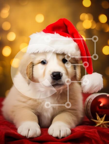 Σετ των 2 Intra Συλλεκτικό Ξύλινο Παζλ Plywood  4mm - Κουτάβι με χριστουγεννιάτικο καπέλο με εορταστικό φόντο Σε Ξύλινο Κουτί - Διαστάσεις: 10x10 cm – 25 κομμάτια