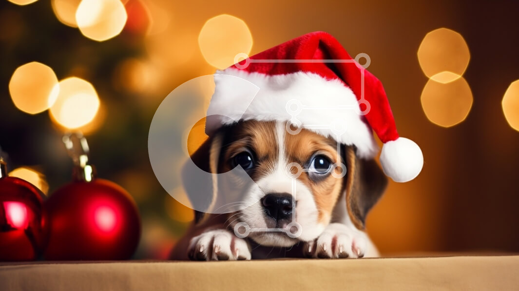 Intra Συλλεκτικό Ξύλινο Παζλ Plywood  4mm - Κουτάβι με καπέλο Άγιου Βασίλη με χριστουγεννιάτικα στολίδια Σε Ξύλινο Κουτί - Διαστάσεις: 10x10 cm – 25 κομμάτια