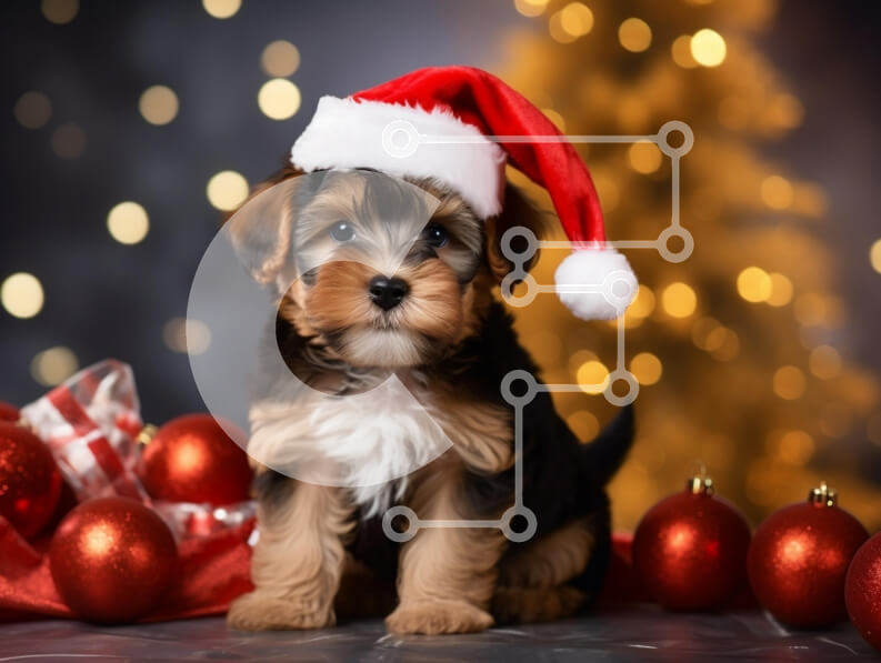 Σετ των 2 Intra Συλλεκτικό Ξύλινο Παζλ Plywood  4mm - Κουτάβι με καπέλο Άγιου Βασίλη κατά τη διάρκεια των Χριστουγέννων Σε Ξύλινο Κουτί - Διαστάσεις: 10x10 cm – 25 κομμάτια