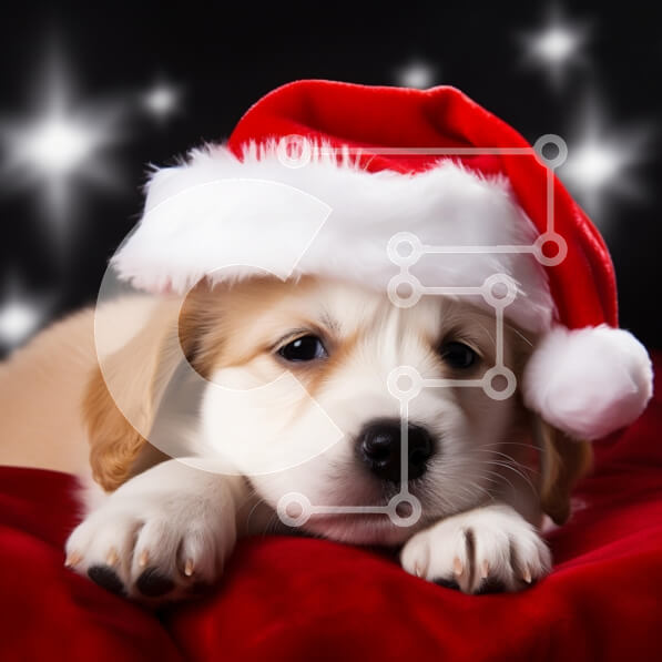 Intra Συλλεκτικό Ξύλινο Παζλ Plywood  4mm - Κουτάβι με καπέλο Άγιου Βασίλη στην κόκκινη κουβέρτα Σε Ξύλινο Κουτί - Διαστάσεις: 10x10 cm – 25 κομμάτια