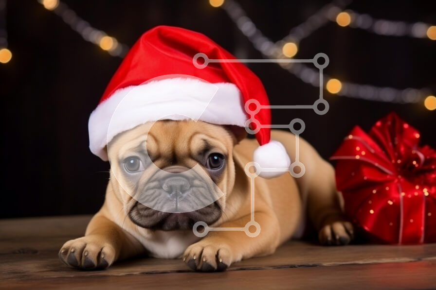 Σετ των 2 Intra Συλλεκτικό Ξύλινο Παζλ Plywood  4mm - Εορταστικό γαλλικό μπουλντόγκ με καπέλο Άγιου Βασίλη και δώρο διακοπών Σε Ξύλινο Κουτί - Διαστάσεις: 10x10 cm – 25 κομμάτια