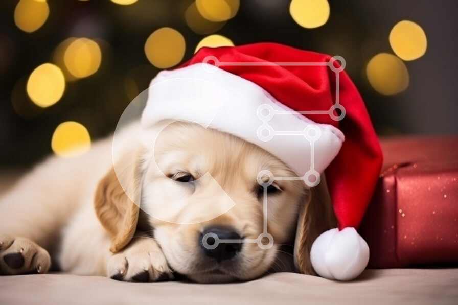 Σετ των 2 Intra Συλλεκτικό Ξύλινο Παζλ Plywood  4mm - Γκόλντεν Ριτρίβερ κουτάβι με καπέλο Άγιου Βασίλη Σε Ξύλινο Κουτί - Διαστάσεις: 10x10 cm – 25 κομμάτια