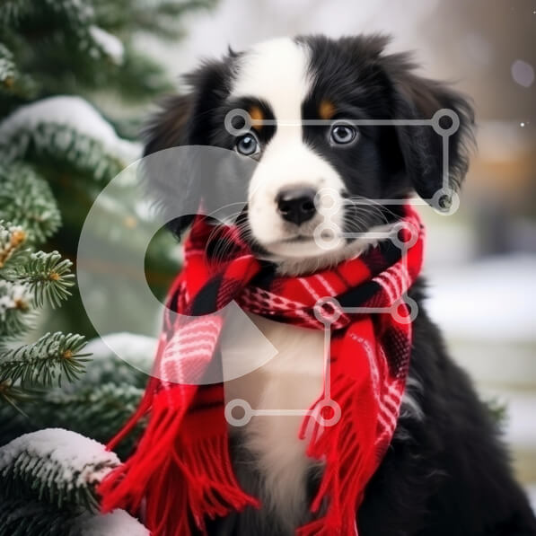 Intra Συλλεκτικό Ξύλινο Παζλ Plywood  4mm - Εορταστικό κουτάβι στη χειμερινή σκηνή Σε Ξύλινο Κουτί - Διαστάσεις: 10x10 cm – 25 κομμάτια