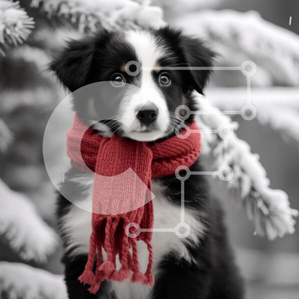 Intra Συλλεκτικό Ξύλινο Παζλ Plywood  4mm - Κουτάβι με κόκκινο κασκόλ σε χιονισμένο φόντο Σε Ξύλινο Κουτί - Διαστάσεις: 10x10 cm – 25 κομμάτια