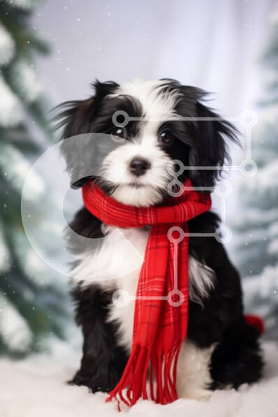 Σετ των 2 Intra Συλλεκτικό Ξύλινο Παζλ Plywood  4mm - Χαριτωμένο κουτάβι με κόκκινο κασκόλ σε χιονισμένο φόντο Σε Ξύλινο Κουτί - Διαστάσεις: 10x10 cm – 25 κομμάτια