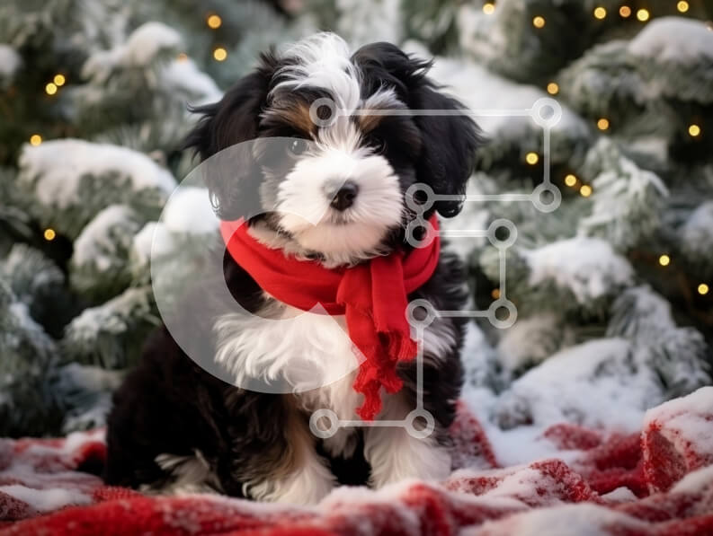 Σετ των 2 Intra Συλλεκτικό Ξύλινο Παζλ Plywood  4mm - Χαριτωμένο κουτάβι σε χειμερινό σκηνικό με κόκκινο κασκόλ Σε Ξύλινο Κουτί - Διαστάσεις: 10x10 cm – 25 κομμάτια