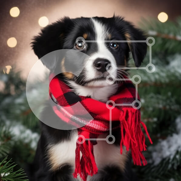 Intra Συλλεκτικό Ξύλινο Παζλ Plywood  4mm - Γιορτινό κουτάβι με κασκόλ Σε Ξύλινο Κουτί - Διαστάσεις: 10x10 cm – 25 κομμάτια