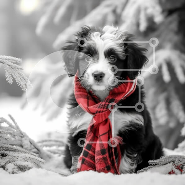 Intra Συλλεκτικό Ξύλινο Παζλ Plywood  4mm - Κουτάβι στο χιόνι με κόκκινο κασκόλ Σε Ξύλινο Κουτί - Διαστάσεις: 10x10 cm – 25 κομμάτια