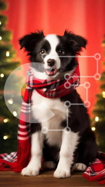 Σετ των 2 Intra Συλλεκτικό Ξύλινο Παζλ Plywood  4mm - Εορταστικό ασπρόμαυρο σκυλί με κασκόλ Σε Ξύλινο Κουτί - Διαστάσεις: 10x10 cm – 25 κομμάτια