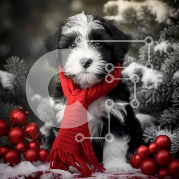 Intra Συλλεκτικό Ξύλινο Παζλ Plywood  4mm - Κουτάβι με κόκκινο κασκόλ ανάμεσα στις χριστουγεννιάτικες διακοσμήσεις Σε Ξύλινο Κουτί - Διαστάσεις: 10x10 cm – 25 κομμάτια