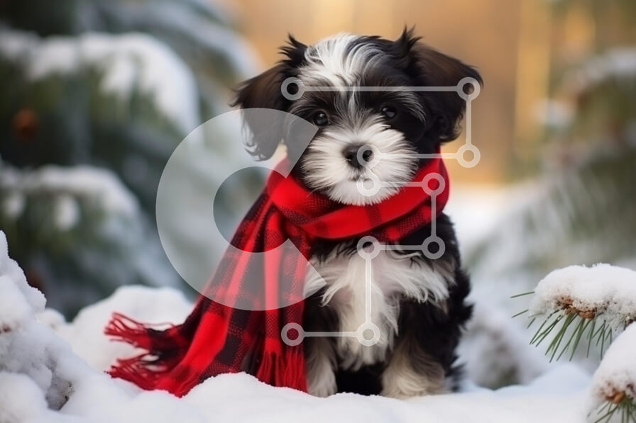 Σετ των 2 Intra Συλλεκτικό Ξύλινο Παζλ Plywood  4mm - Κουτάβι στο χιόνι με κόκκινο κασκόλ Σε Ξύλινο Κουτί - Διαστάσεις: 10x10 cm – 25 κομμάτια