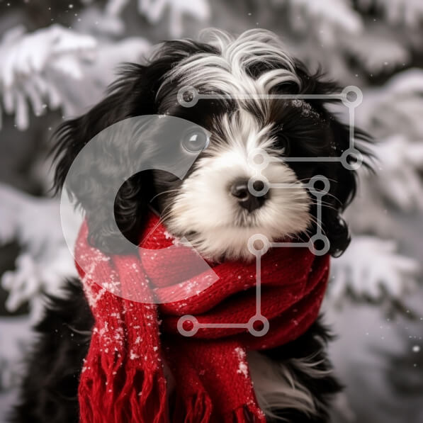 Intra Συλλεκτικό Ξύλινο Παζλ Plywood  4mm - Κουτάβι με κόκκινο κασκόλ σε ένα χιονισμένο τοπίο Σε Ξύλινο Κουτί - Διαστάσεις: 10x10 cm – 25 κομμάτια