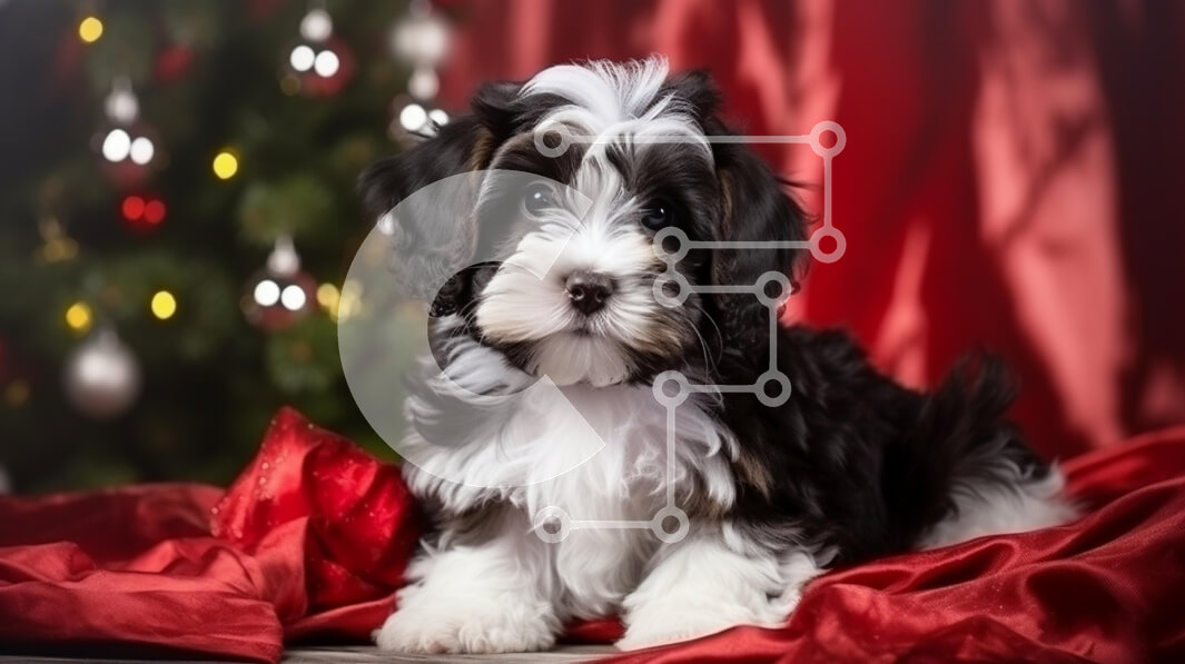 Σετ των 2 Intra Συλλεκτικό Ξύλινο Παζλ Plywood  4mm - Εορταστικό κουτάβι δίπλα στο χριστουγεννιάτικο δέντρο Σε Ξύλινο Κουτί - Διαστάσεις: 10x10 cm – 25 κομμάτια