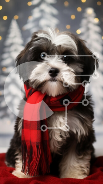 Σετ των 2 Intra Συλλεκτικό Ξύλινο Παζλ Plywood  4mm - Σκύλος τυλιγμένος με κασκόλ σε χειμερινό σκηνικό Σε Ξύλινο Κουτί - Διαστάσεις: 10x10 cm – 25 κομμάτια