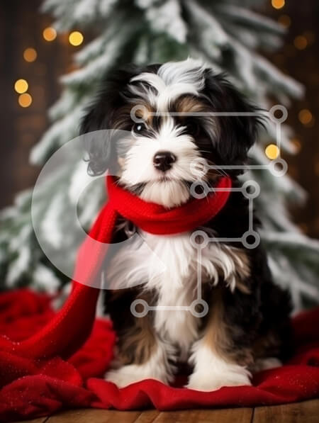 Σετ των 2 Intra Συλλεκτικό Ξύλινο Παζλ Plywood  4mm - Κουτάβι σε εορταστικό σκηνικό με κόκκινο κασκόλ Σε Ξύλινο Κουτί - Διαστάσεις: 10x10 cm – 25 κομμάτια