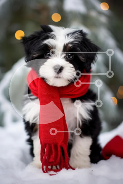 Σετ των 2 Intra Συλλεκτικό Ξύλινο Παζλ Plywood  4mm - Κουτάβι με κόκκινο κασκόλ σε χιονισμένο περιβάλλον Σε Ξύλινο Κουτί - Διαστάσεις: 10x10 cm – 25 κομμάτια