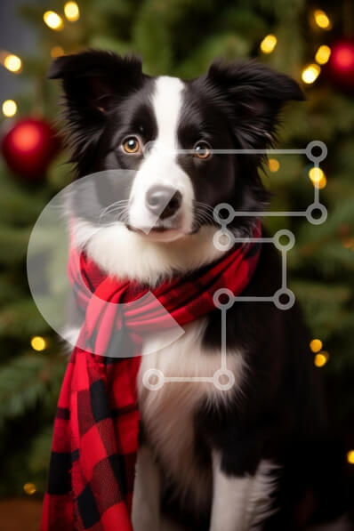 Σετ των 2 Intra Συλλεκτικό Ξύλινο Παζλ Plywood  4mm - Εορταστικό σκυλί μπροστά από το χριστουγεννιάτικο δέντρο Σε Ξύλινο Κουτί - Διαστάσεις: 10x10 cm – 25 κομμάτια