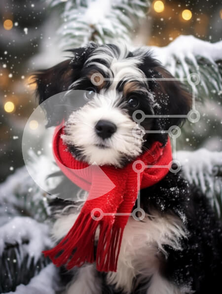 Σετ των 2 Intra Συλλεκτικό Ξύλινο Παζλ Plywood  4mm - Παιχνιδιάρικο κουτάβι στο χιόνι με κόκκινο φουλάρι Σε Ξύλινο Κουτί - Διαστάσεις: 10x10 cm – 25 κομμάτια