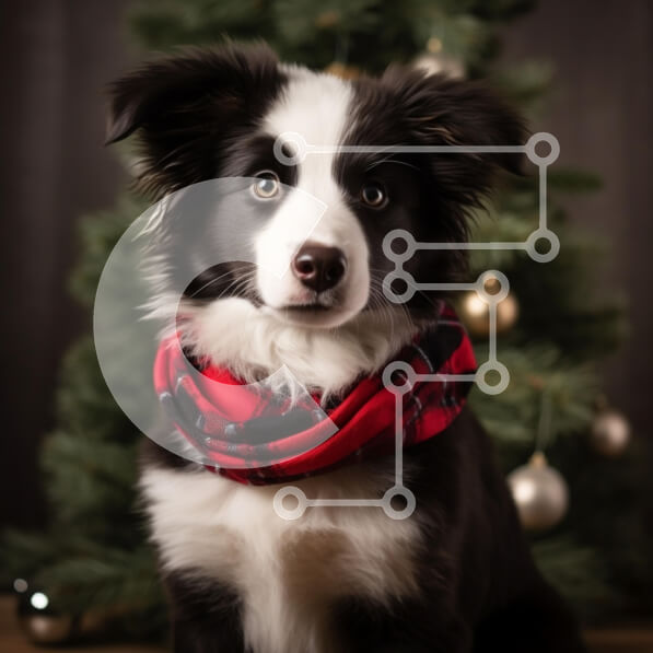 Intra Συλλεκτικό Ξύλινο Παζλ Plywood  4mm - Εορταστικό Border Collie μπροστά από το χριστουγεννιάτικο δέντρο Σε Ξύλινο Κουτί - Διαστάσεις: 10x10 cm – 25 κομμάτια