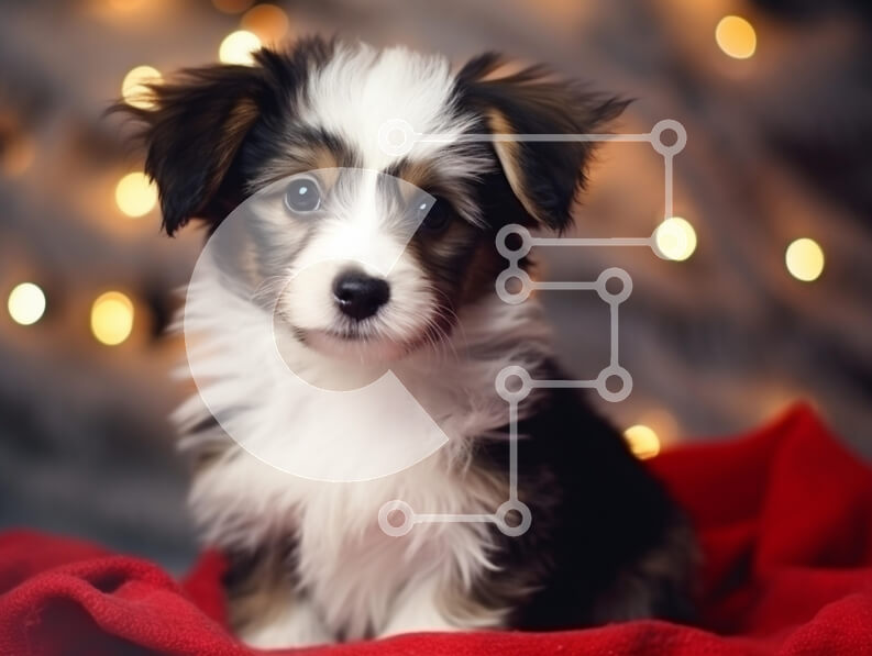 Σετ των 2 Intra Συλλεκτικό Ξύλινο Παζλ Plywood  4mm - Χαριτωμένο κουτάβι που κάθεται σε μια κόκκινη κουβέρτα Σε Ξύλινο Κουτί - Διαστάσεις: 10x10 cm – 25 κομμάτια