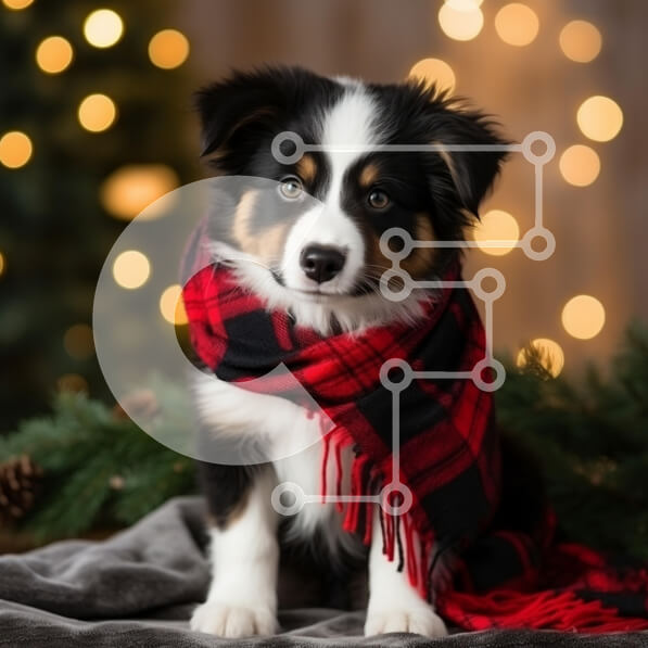 Intra Συλλεκτικό Ξύλινο Παζλ Plywood  4mm - Κουτάβι με φουλάρι με γιορτινά φώτα Σε Ξύλινο Κουτί - Διαστάσεις: 10x10 cm – 25 κομμάτια