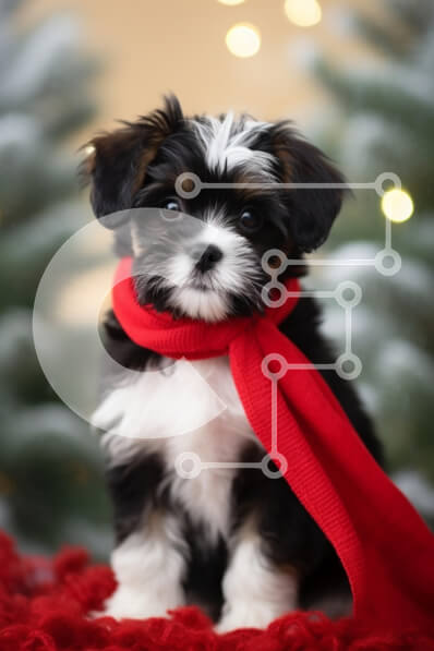 Σετ των 2 Intra Συλλεκτικό Ξύλινο Παζλ Plywood  4mm - Αξιολάτρευτο κουτάβι σε εορταστικό σκηνικό με κόκκινο φουλάρι Σε Ξύλινο Κουτί - Διαστάσεις: 10x10 cm – 25 κομμάτια