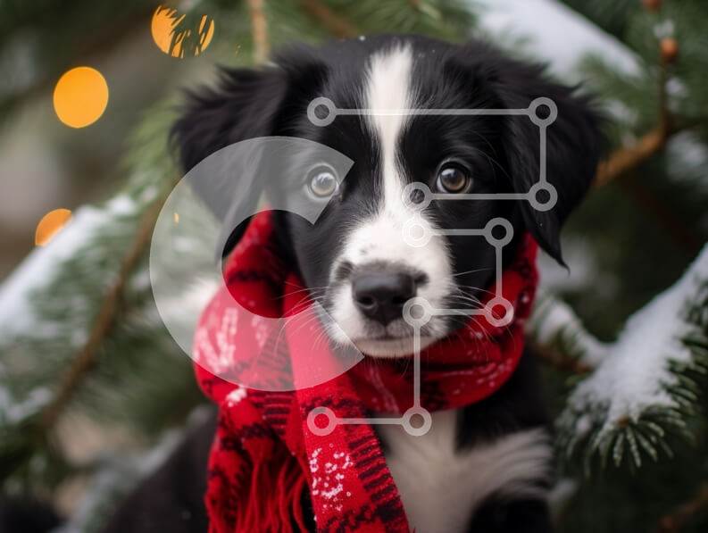 Σετ των 2 Intra Συλλεκτικό Ξύλινο Παζλ Plywood  4mm - Αξιολάτρευτο ασπρόμαυρο κουτάβι σε χειμερινό σκηνικό Σε Ξύλινο Κουτί - Διαστάσεις: 10x10 cm – 25 κομμάτια