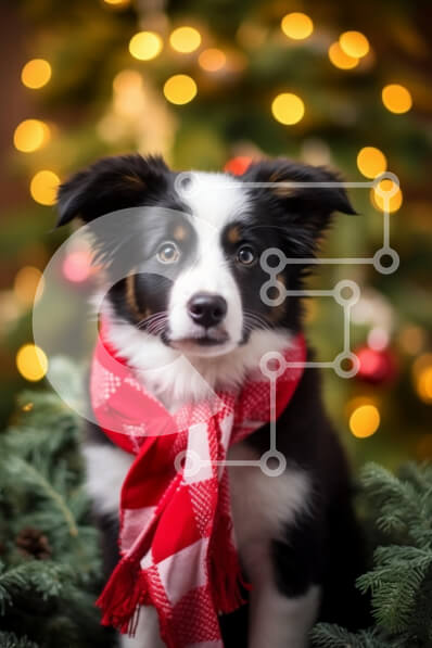 Σετ των 2 Intra Συλλεκτικό Ξύλινο Παζλ Plywood  4mm - Κουτάβι μπροστά από ένα χριστουγεννιάτικο δέντρο Σε Ξύλινο Κουτί - Διαστάσεις: 10x10 cm – 25 κομμάτια