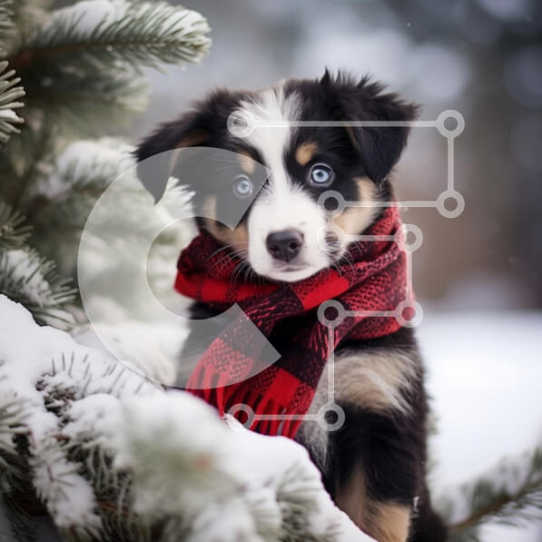 Intra Συλλεκτικό Ξύλινο Παζλ Plywood  4mm - Κουτάβι στο χιόνι με κόκκινο κασκόλ Σε Ξύλινο Κουτί - Διαστάσεις: 10x10 cm – 25 κομμάτια