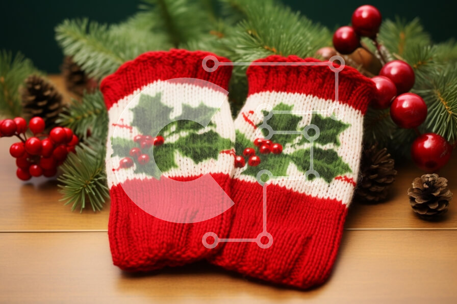 Intra Συλλεκτικό Ξύλινο Παζλ Plywood  4mm - Εορταστικά γάντια χωρίς δάχτυλα με σχέδιο Holly Σε Ξύλινο Κουτί - Διαστάσεις: 10x10 cm – 25 κομμάτια