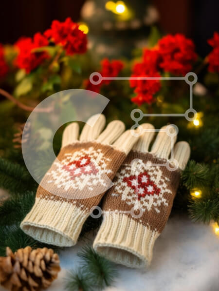 Intra Συλλεκτικό Ξύλινο Παζλ Plywood  4mm - Πλεκτά γάντια με γιορτινά διακοσμητικά Σε Ξύλινο Κουτί - Διαστάσεις: 10x10 cm – 25 κομμάτια