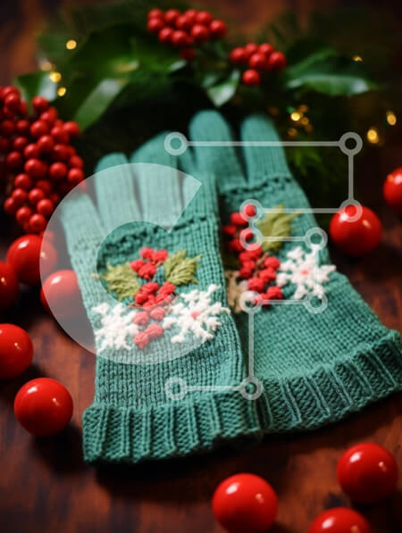 Intra Συλλεκτικό Ξύλινο Παζλ Plywood  4mm - Γιορτινά πλεκτά γάντια με σχέδιο Holly Σε Ξύλινο Κουτί - Διαστάσεις: 10x10 cm – 25 κομμάτια