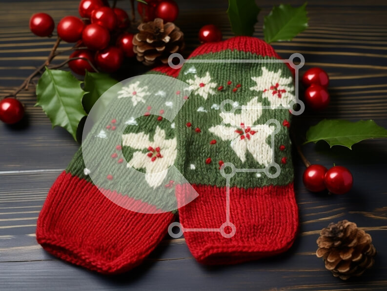 Intra Συλλεκτικό Ξύλινο Παζλ Plywood  4mm - Εορταστικά γάντια με γιορτινές διακοσμήσεις σε ξύλινο φόντο Σε Ξύλινο Κουτί - Διαστάσεις: 10x10 cm – 25 κομμάτια