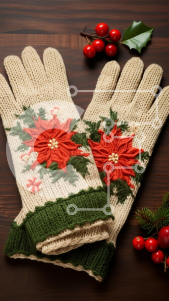 Intra Συλλεκτικό Ξύλινο Παζλ Plywood  4mm - Πλεκτά γιορτινά γάντια με σχέδιο poinsettia Σε Ξύλινο Κουτί - Διαστάσεις: 10x10 cm – 25 κομμάτια