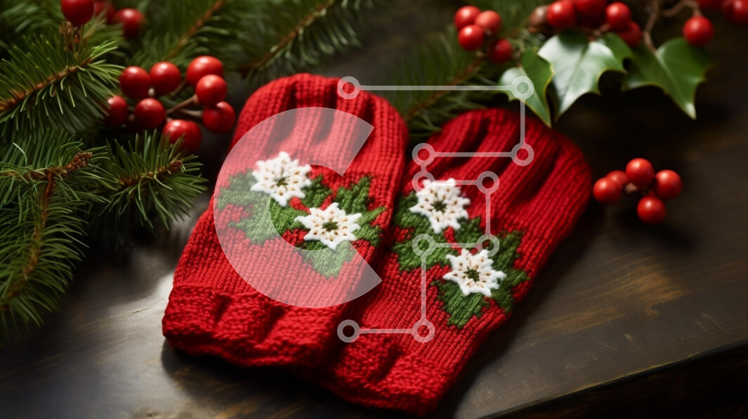 Intra Συλλεκτικό Ξύλινο Παζλ Plywood  4mm - Γιορτινά κόκκινα πλεκτά γάντια με γιορτινά διακοσμητικά Σε Ξύλινο Κουτί - Διαστάσεις: 10x10 cm – 25 κομμάτια