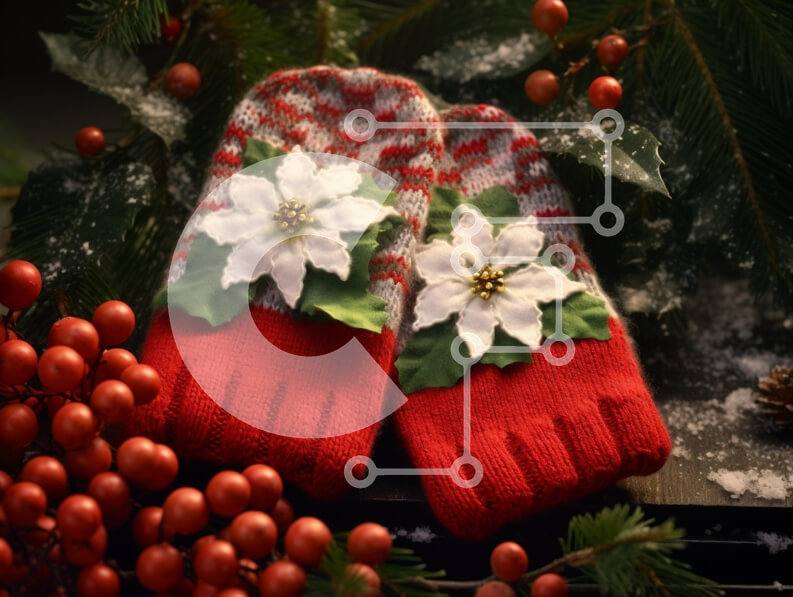 Intra Συλλεκτικό Ξύλινο Παζλ Plywood  4mm - Γιορτινά γάντια με Poinsettia και χειμερινή διακόσμηση Σε Ξύλινο Κουτί - Διαστάσεις: 10x10 cm – 25 κομμάτια