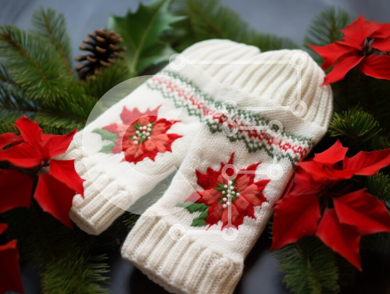 Intra Συλλεκτικό Ξύλινο Παζλ Plywood  4mm - Γιορτινά πλεκτά γάντια που περιβάλλονται από εορταστική διακόσμηση Σε Ξύλινο Κουτί - Διαστάσεις: 10x10 cm – 25 κομμάτια