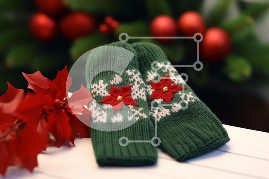 Intra Συλλεκτικό Ξύλινο Παζλ Plywood  4mm - Πλεκτά πράσινα γάντια με εορταστική διακόσμηση Σε Ξύλινο Κουτί - Διαστάσεις: 10x10 cm – 25 κομμάτια