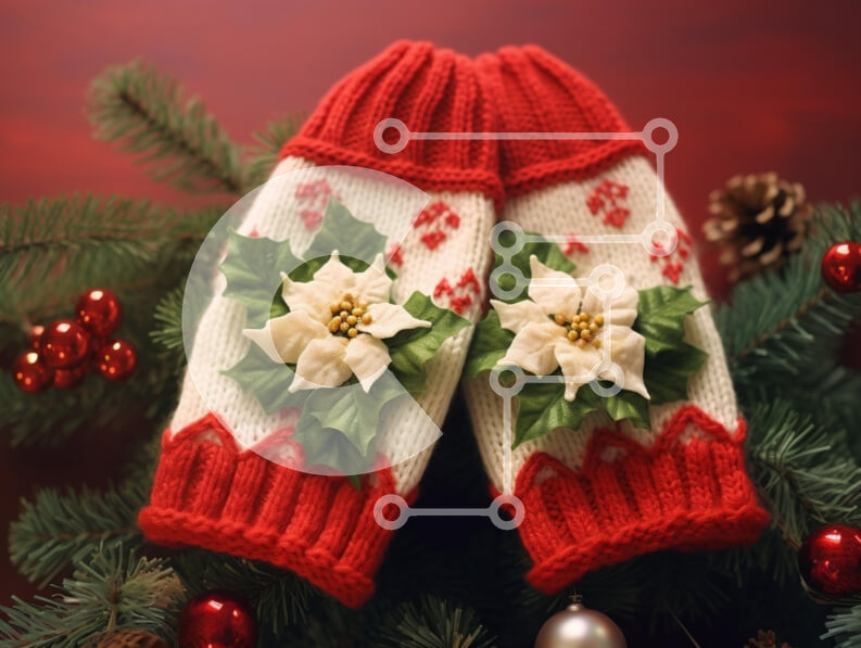 Intra Συλλεκτικό Ξύλινο Παζλ Plywood  4mm - Γιορτινά γάντια με Poinsettia σε κλαδιά πεύκου Σε Ξύλινο Κουτί - Διαστάσεις: 10x10 cm – 25 κομμάτια