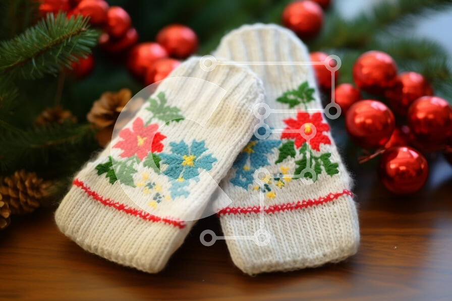 Intra Συλλεκτικό Ξύλινο Παζλ Plywood  4mm - Πλεκτά γάντια με φλοράλ μοτίβα και γιορτινά διακοσμητικά Σε Ξύλινο Κουτί - Διαστάσεις: 10x10 cm – 25 κομμάτια