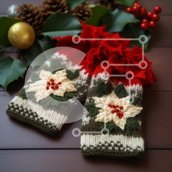 Intra Συλλεκτικό Ξύλινο Παζλ Plywood  4mm - Γιορτινά πλεκτά γάντια με σχέδιο Poinsettia Σε Ξύλινο Κουτί - Διαστάσεις: 10x10 cm – 25 κομμάτια