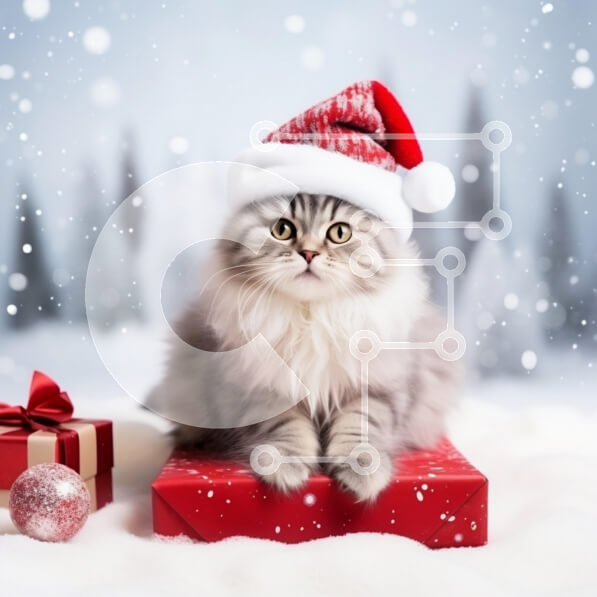 Intra Συλλεκτικό Ξύλινο Παζλ Plywood  4mm - Γιορτινή γάτα με καπέλο Άγιου Βασίλη Σε Ξύλινο Κουτί - Διαστάσεις: 10x10 cm – 25 κομμάτια