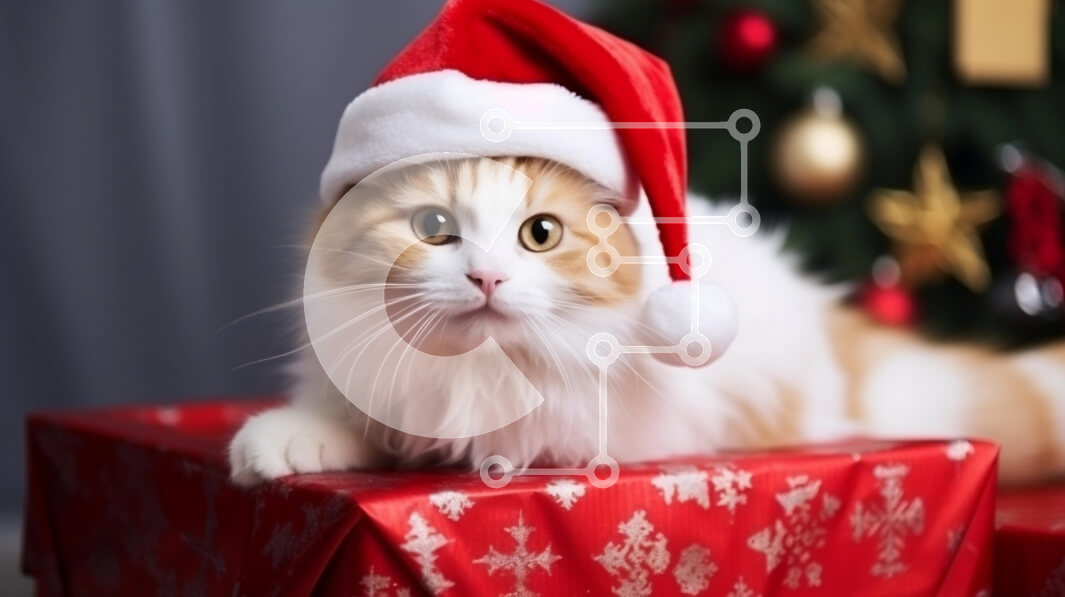 Σετ των 2 Intra Συλλεκτικό Ξύλινο Παζλ Plywood  4mm - Εορταστική γάτα με καπέλο Άγιου Βασίλη για χριστουγεννιάτικο δώρο Σε Ξύλινο Κουτί - Διαστάσεις: 10x10 cm – 25 κομμάτια