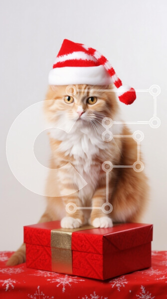 Σετ των 2 Intra Συλλεκτικό Ξύλινο Παζλ Plywood  4mm - Αφράτη γάτα με καπέλο Άγιου Βασίλη στη συσκευασία δώρου Σε Ξύλινο Κουτί - Διαστάσεις: 10x10 cm – 25 κομμάτια