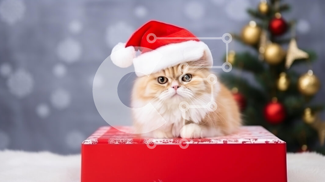 Intra Συλλεκτικό Ξύλινο Παζλ Plywood  4mm - Εορταστική γάτα με καπέλο Άγιου Βασίλη για χριστουγεννιάτικο δώρο Σε Ξύλινο Κουτί - Διαστάσεις: 10x10 cm – 25 κομμάτια