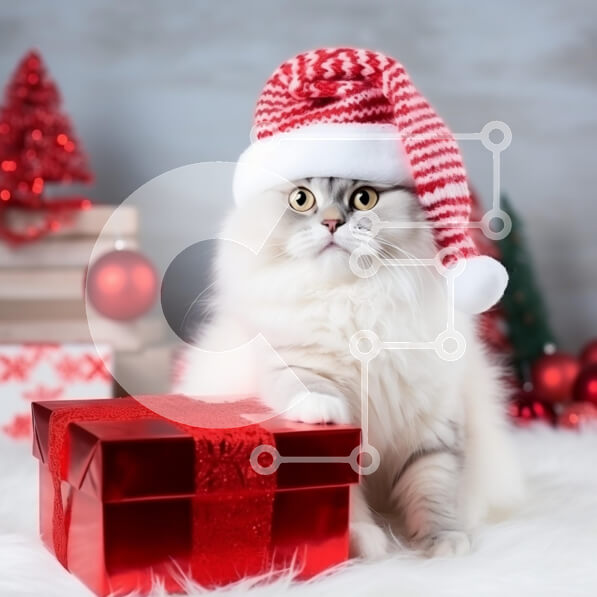 Intra Συλλεκτικό Ξύλινο Παζλ Plywood  4mm - Αφράτη γάτα με χριστουγεννιάτικο καπέλο με δώρο Σε Ξύλινο Κουτί - Διαστάσεις: 10x10 cm – 25 κομμάτια