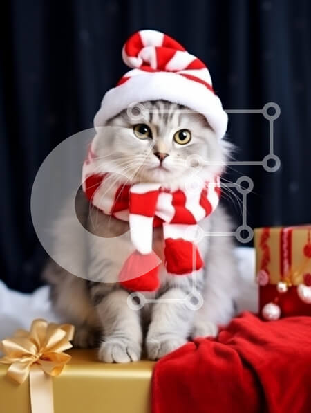 Σετ των 2 Intra Συλλεκτικό Ξύλινο Παζλ Plywood  4mm - Γιορτινή γάτα με εορταστική ενδυμασία Σε Ξύλινο Κουτί - Διαστάσεις: 10x10 cm – 25 κομμάτια