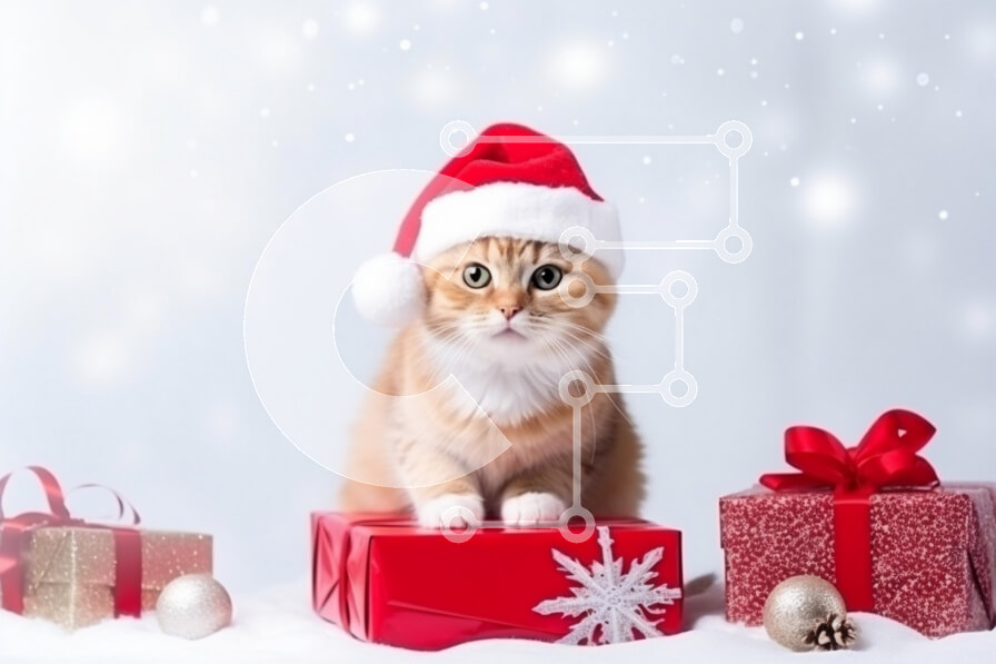 Σετ των 2 Intra Συλλεκτικό Ξύλινο Παζλ Plywood  4mm - Γιορτινή γάτα με καπέλο Άγιου Βασίλη Σε Ξύλινο Κουτί - Διαστάσεις: 10x10 cm – 25 κομμάτια